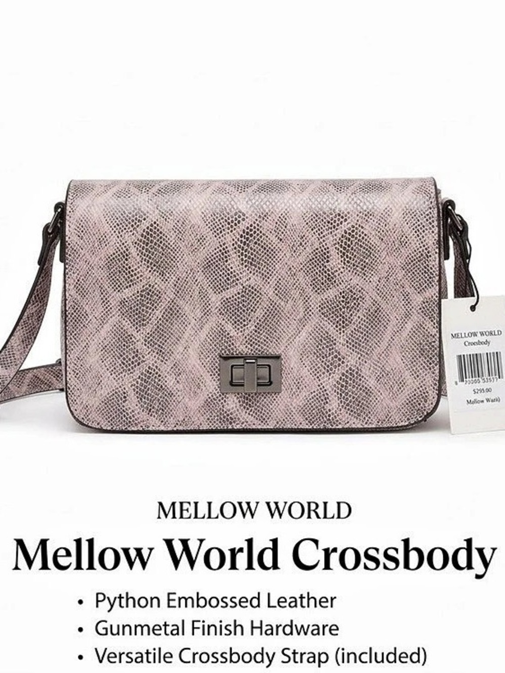 Mellow World Python Embossed Crossbody Bag Pink & Tan NWT